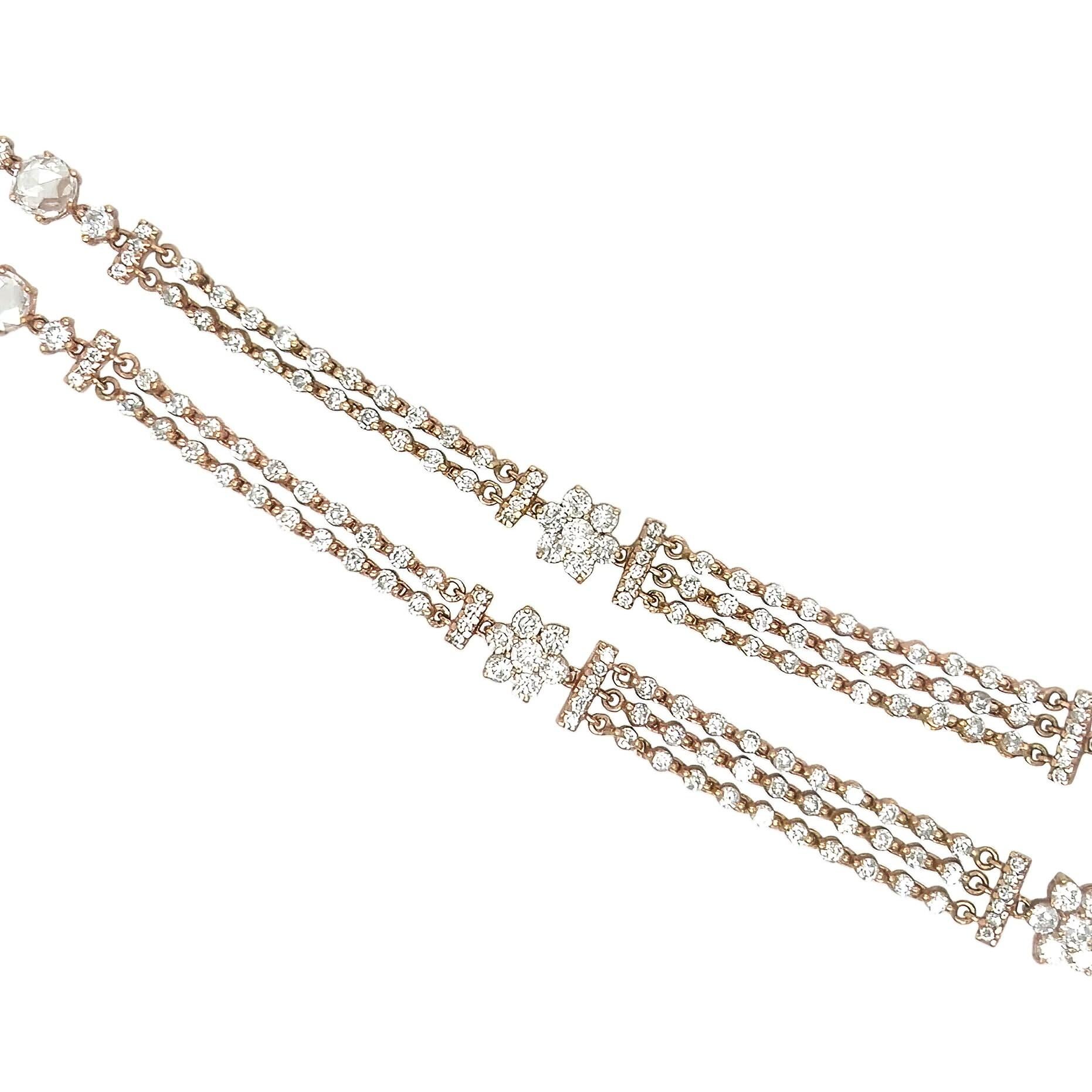 Rose Gold Diamond Drop Necklace In Good Condition For Sale In New York, NY