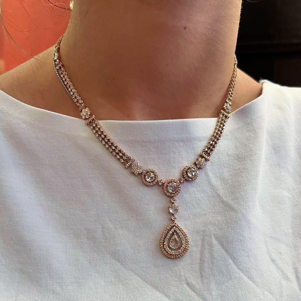 Women's Rose Gold Diamond Drop Necklace For Sale