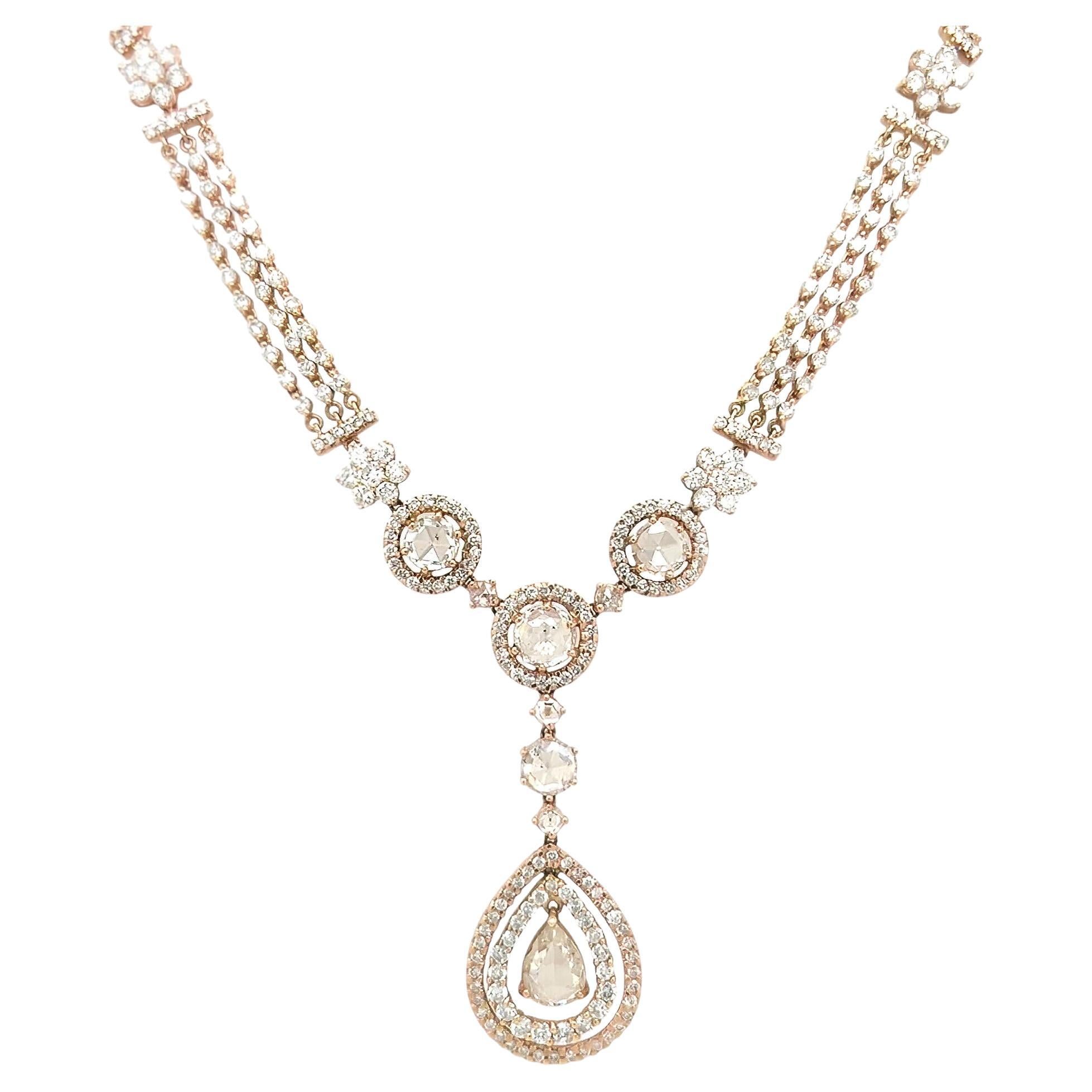 Rose Gold Diamond Drop Necklace For Sale