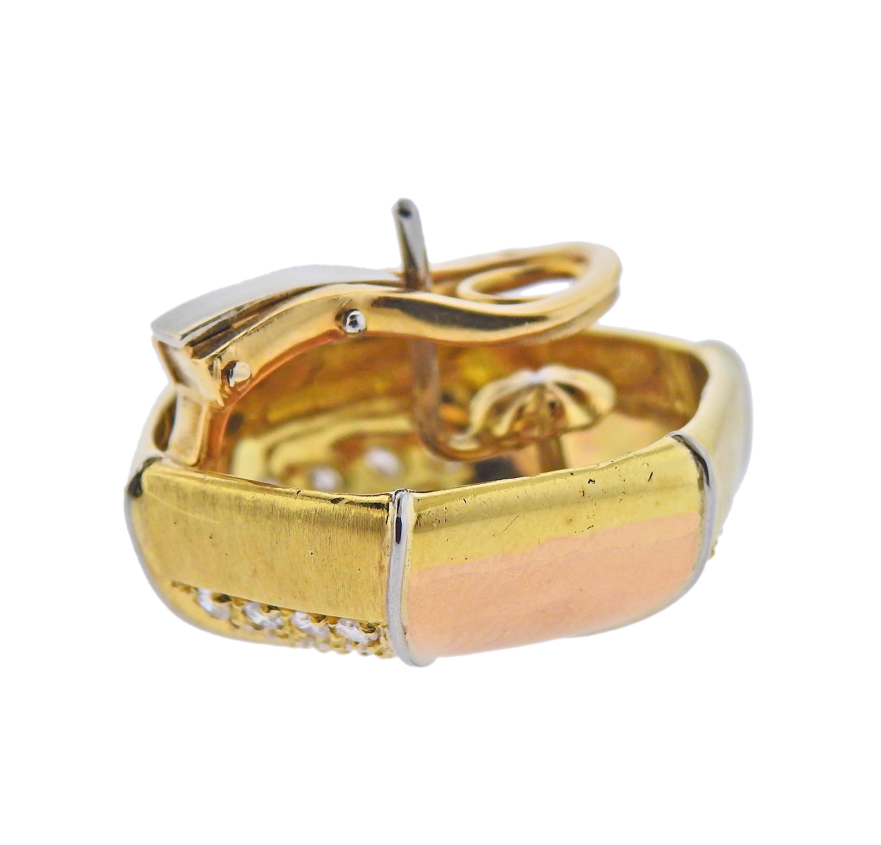Taille ronde Boucles d'oreilles en or rose avec diamants en vente