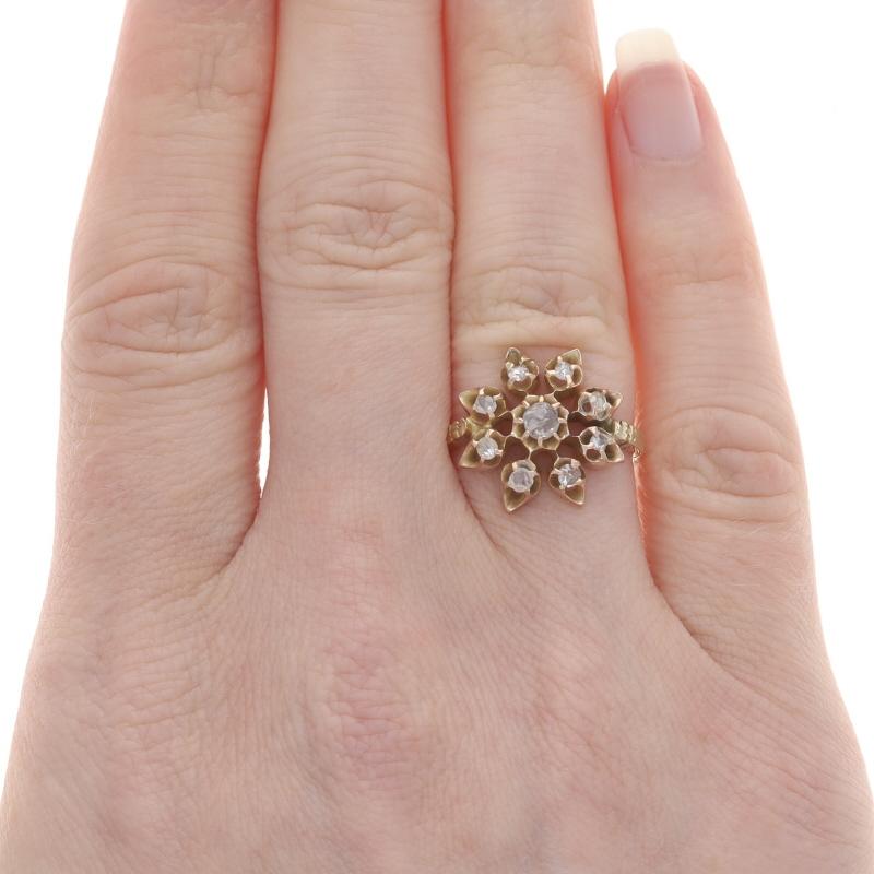 Rose Cut Rose Gold Diamond Edwardian Cluster Cocktail Ring 14k 10k Rose .30ctw Snowflake For Sale