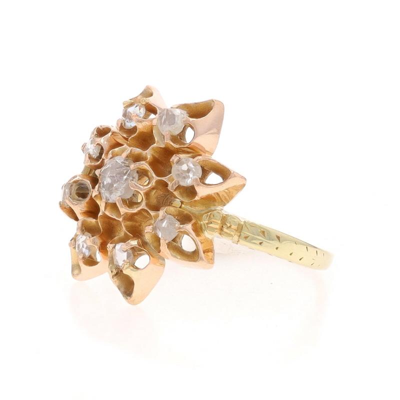 Rose Gold Diamond Edwardian Cluster Cocktail Ring 14k 10k Rose .30ctw Snowflake In Excellent Condition For Sale In Greensboro, NC
