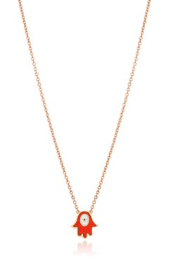 Rose Gold Diamond, Enamel Double Face Hamsa Necklace