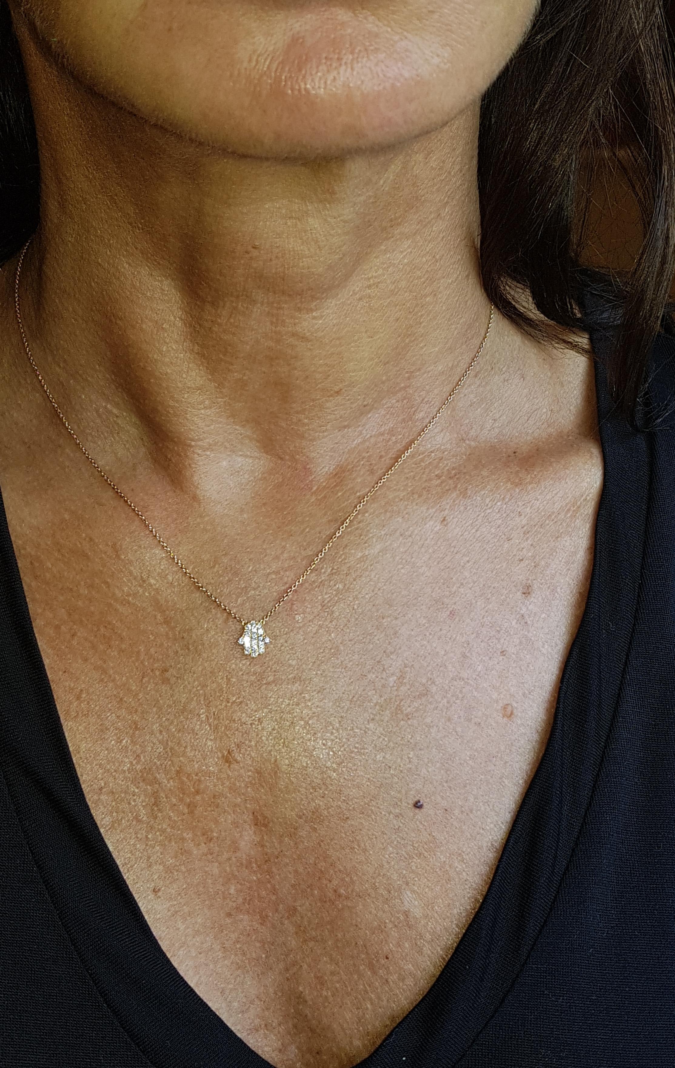 Round Cut Rose Gold Diamond, Enamel Double Face Hamsa Necklace For Sale