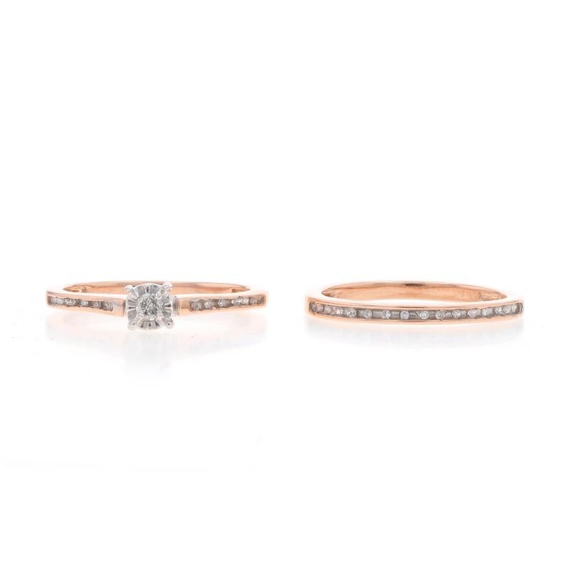 Verlobungsring & Ehering aus Roségold mit Diamanten - 10k rundem Brillanten .14ctw im Angebot 2
