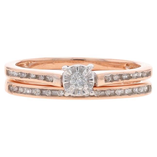 Verlobungsring & Ehering aus Roségold mit Diamanten - 10k rundem Brillanten .14ctw im Angebot