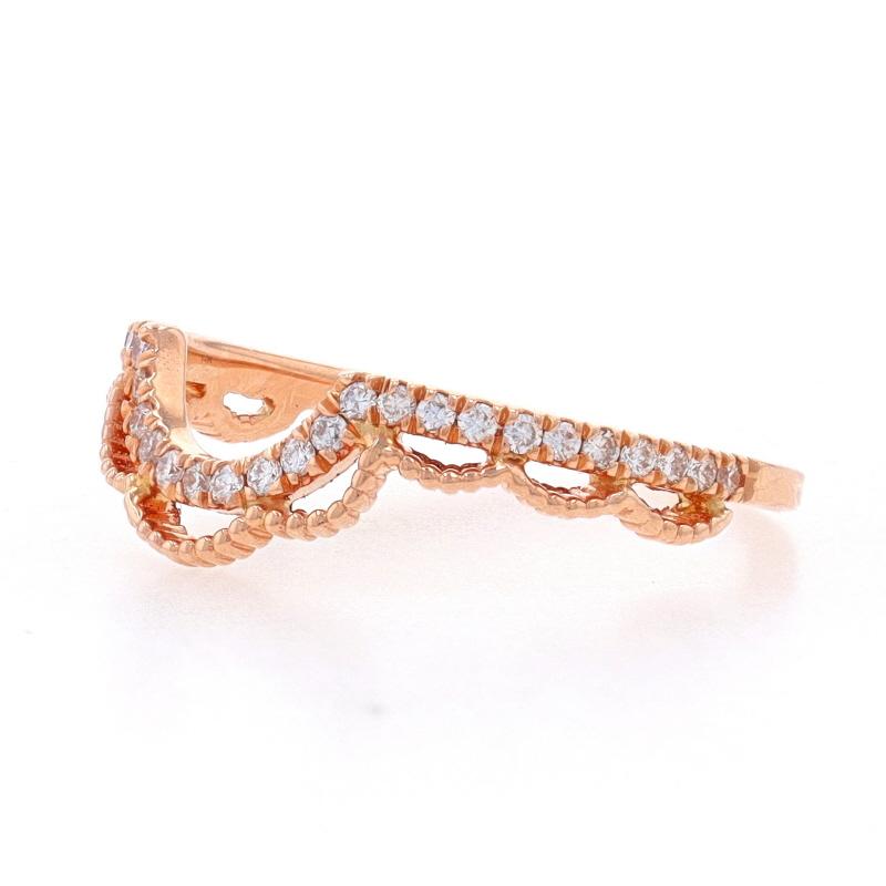 Round Cut Rose Gold Diamond Enhancer Wedding Band 14k Round .16ctw Scallop Lace Guard Ring For Sale