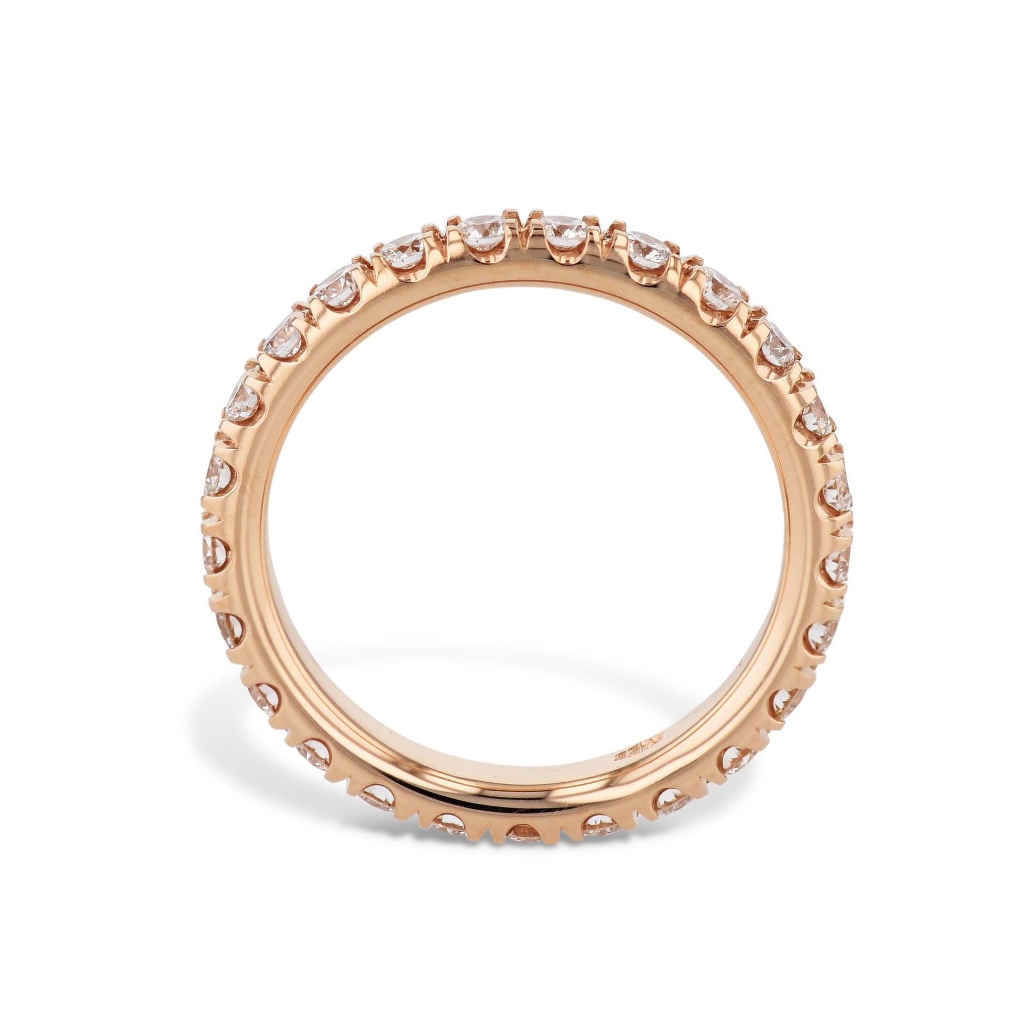 Lustrous 18kt Rose Gold graciously holds 25 captivating Round Cut Diamonds. Each diamond encased in a timeless 3mm eternity band, lovingly crafted as a work of art by H&H Jewels. Allow this breathtaking Eternity Band Ring to mesmerize your finger in