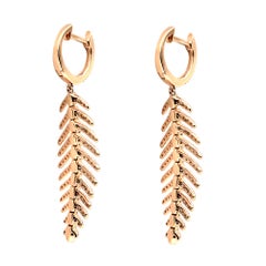 Rose Gold and Diamond Flexible Feather Leaf Drop Earrings 0.57 Carat TW