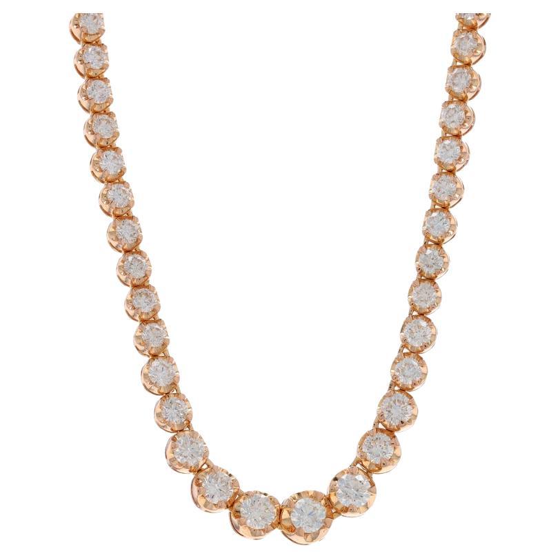 Rose Gold Diamond Graduated Tennis Necklace 16 1/2" -18k Round Brilliant 7.04ctw For Sale