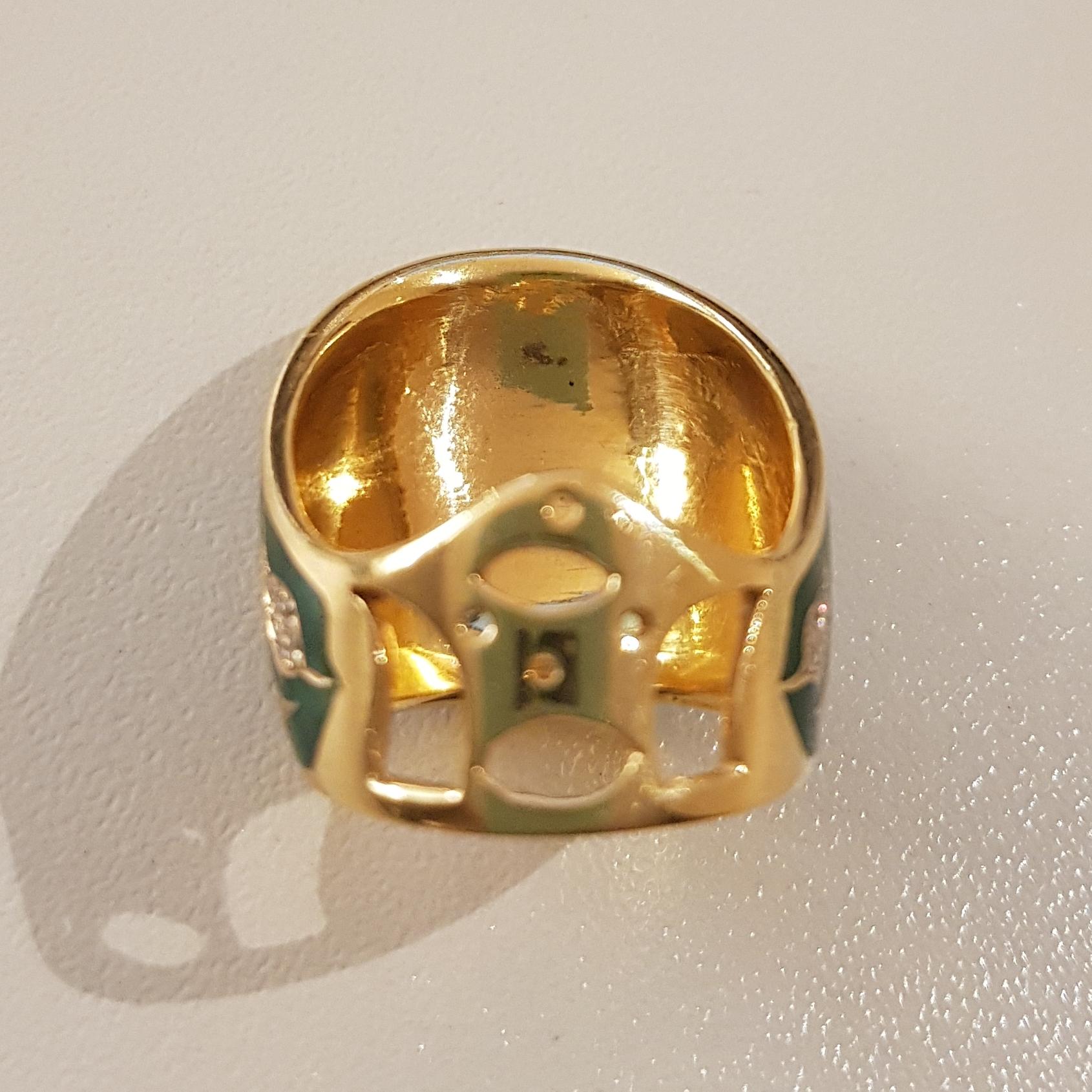 Rose Gold Diamond Green Enamel Ottoman Archer's Ring For Sale 5