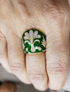 Rose Gold Diamond Green Enamel Ottoman Archer's Ring