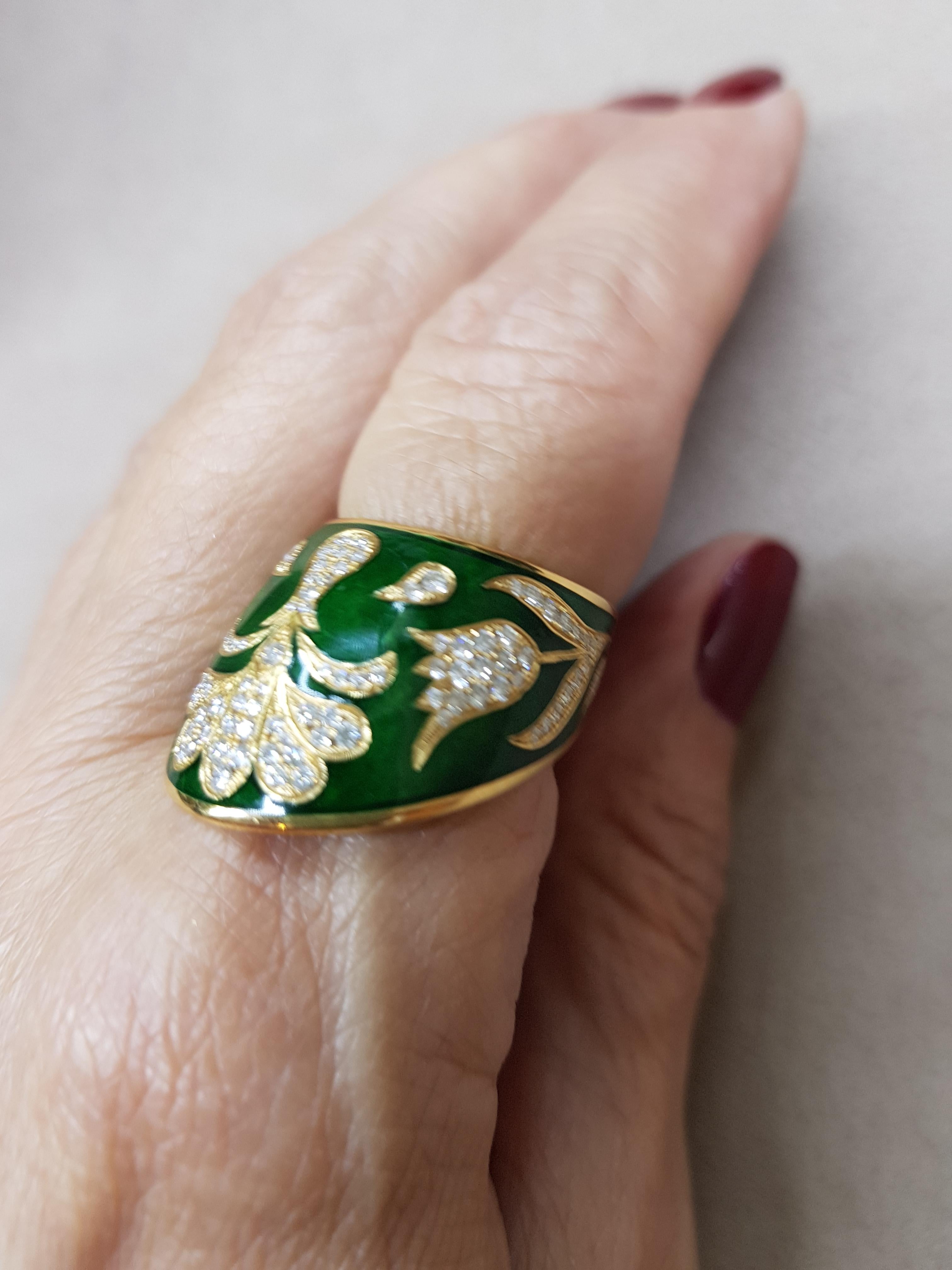 Contemporary Rose Gold Diamond Green Enamel Ottoman Archer's Ring For Sale