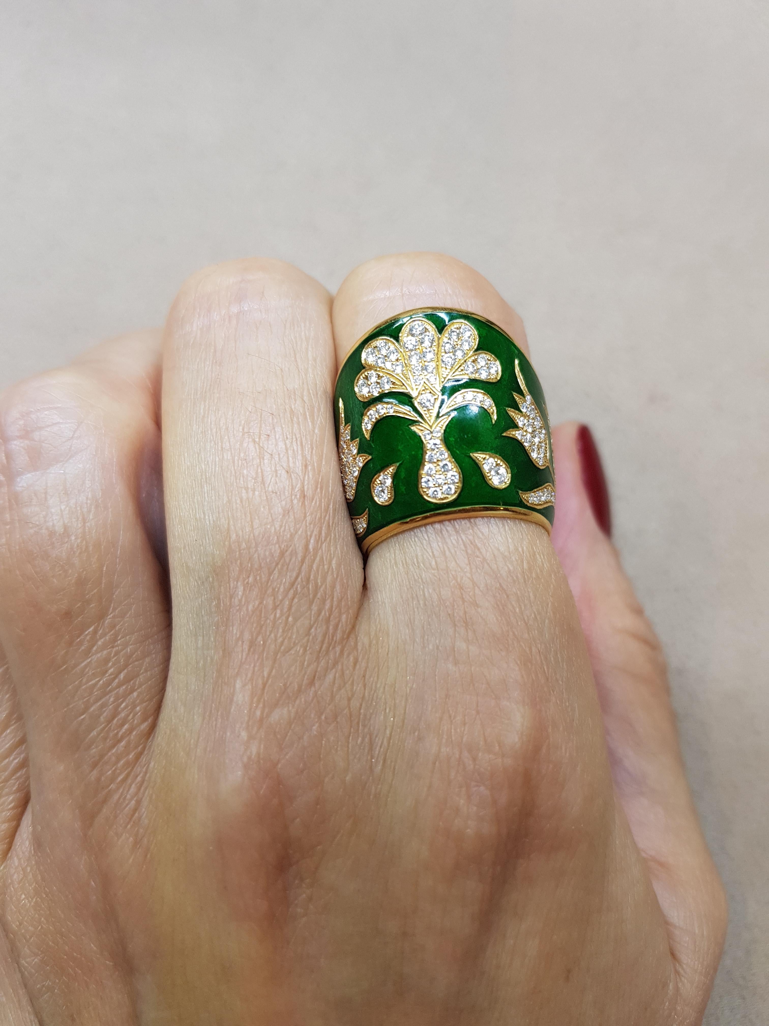 Rose Gold Diamond Green Enamel Ottoman Archer's Ring For Sale 1