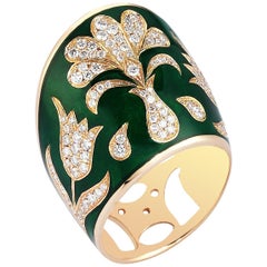 Rose Gold Diamond Green Enamel Ottoman Archer's Ring