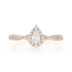Rose Gold Diamond Halo Engagement Ring - 14k Pear .55ctw