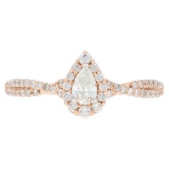 Rose Gold Diamond Halo Engagement Ring - 14k Pear .55ctw
