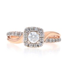 Rose Gold Diamond Halo Engagement Ring - 14k Round Brilliant .70ctw Bypass