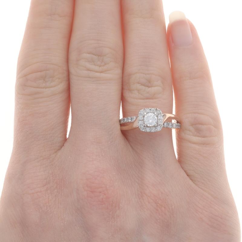 Round Cut Rose Gold Diamond Halo Engagement Ring - 14k Round Brilliant .70ctw Bypass For Sale
