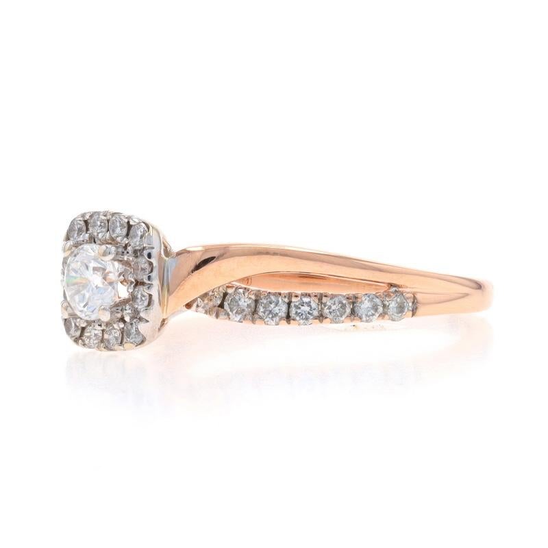 Rose Gold Diamond Halo Engagement Ring - 14k Round Brilliant .70ctw Bypass In Excellent Condition For Sale In Greensboro, NC