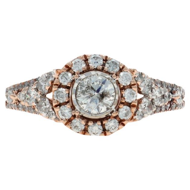 Anello di fidanzamento con diamante aureolato in oro rosa - 14k Brilliante rotondo 0,97ctw