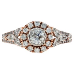 Anello di fidanzamento con diamante aureolato in oro rosa - 14k Brilliante rotondo 0,97ctw