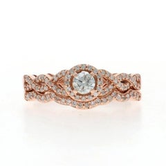 Rose Gold Diamond Halo Engagement Ring & Wedding Band - 10k Round .57ctw