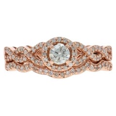 Rose Gold Diamond Halo Engagement Ring & Wedding Band - 10k Round .57ctw