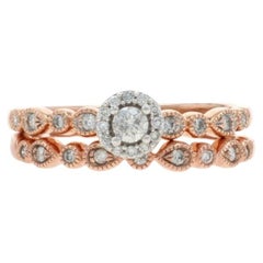 Rose Gold Diamond Halo Engagement Ring & Wedding Band - 10k Round .66ctw
