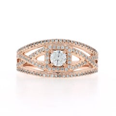 Rose Gold Diamond Halo Ring - 14k Round Brilliant .70ctw Lattice