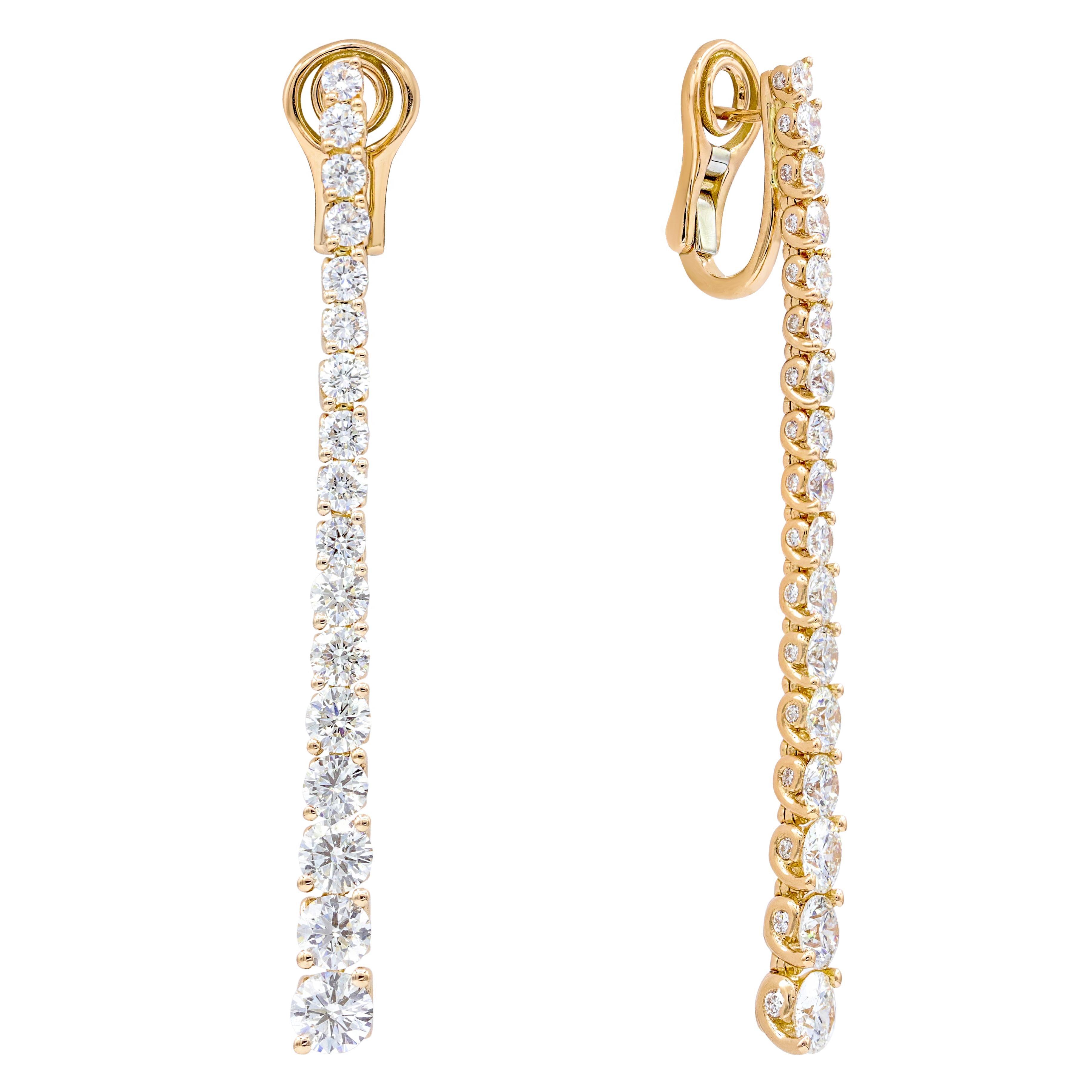 18K rose gold diamond hanging earrings, features 5.30ct of round diamonds.