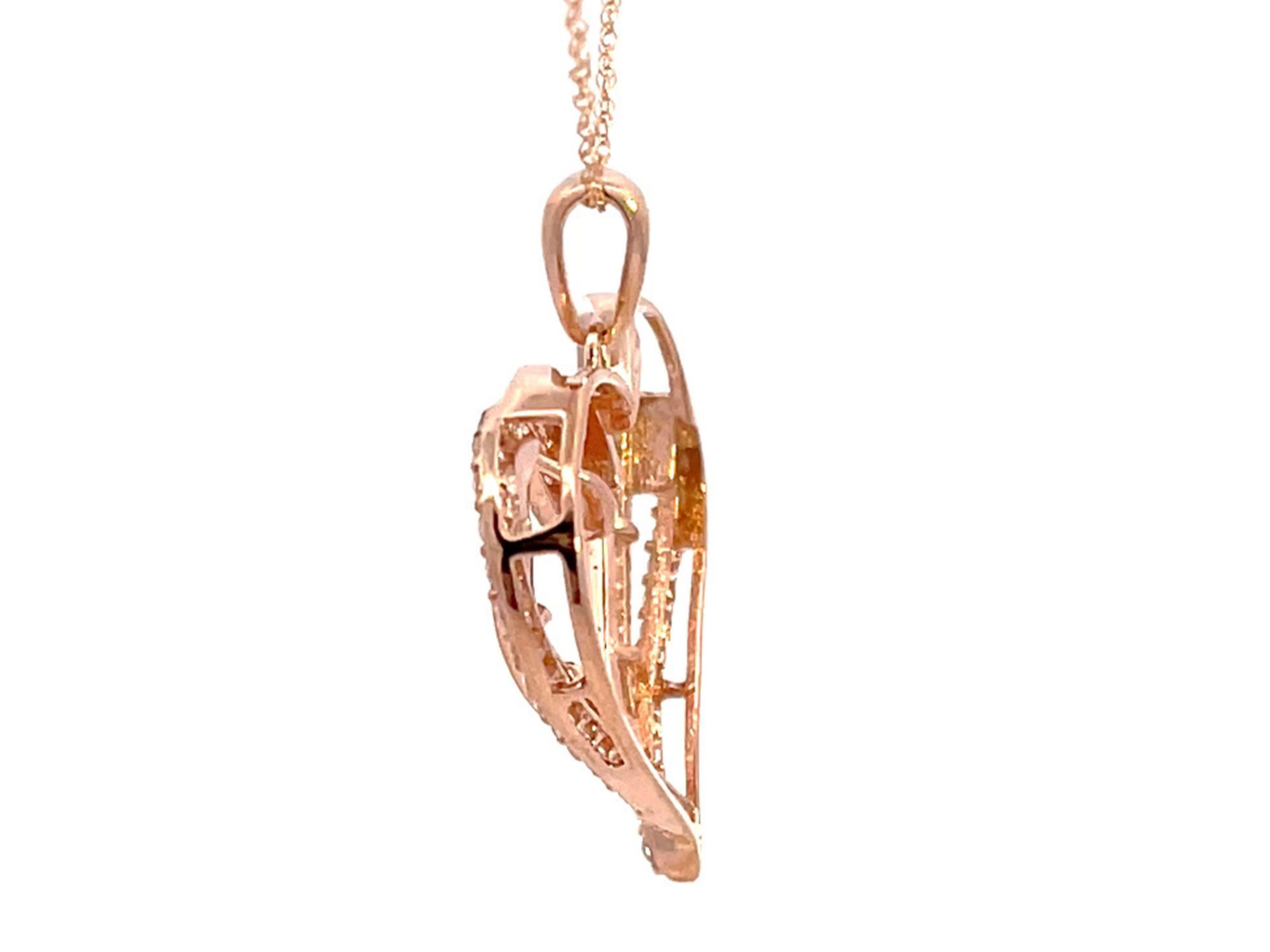 Moderno Collana con cuore in oro rosa e diamanti