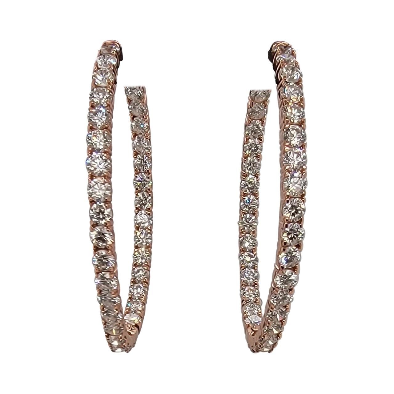 Rose gold diamond hoops at 1stdibs
