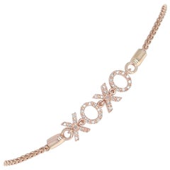 Rose Gold Diamond Hugs & Kisses Bolo Bracelet, 10 Karat Single .10 Carat Adjust