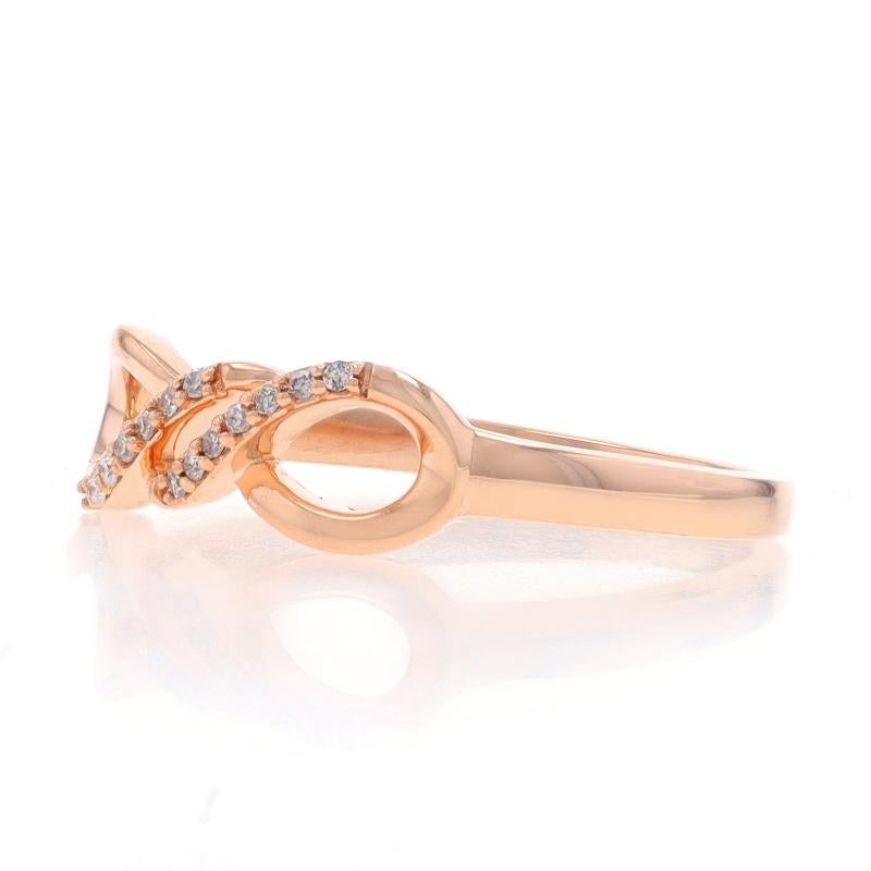 Round Cut Rose Gold Diamond Infinity Bow Band - 10k Round Brill & Single .10ctw Love Ring For Sale