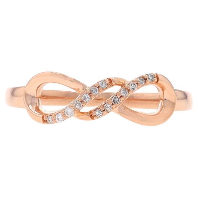 Rose Gold Diamond Infinity Bow Band - 10k Round Brill & Single .10ctw Love Ring For Sale