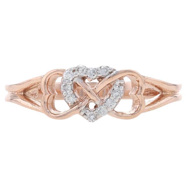 Rose Gold Diamond Infinity Heart Trio Ring - 10k Round Brilliant Love For Sale