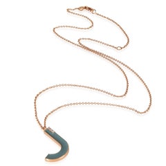 Rose Gold Diamond Large Blue Enamel Initial J Pendant
