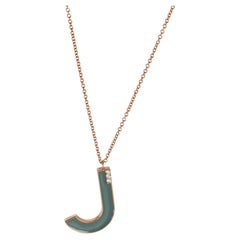 Rose Gold Diamond Large Blue Enamel Initial J Pendant
