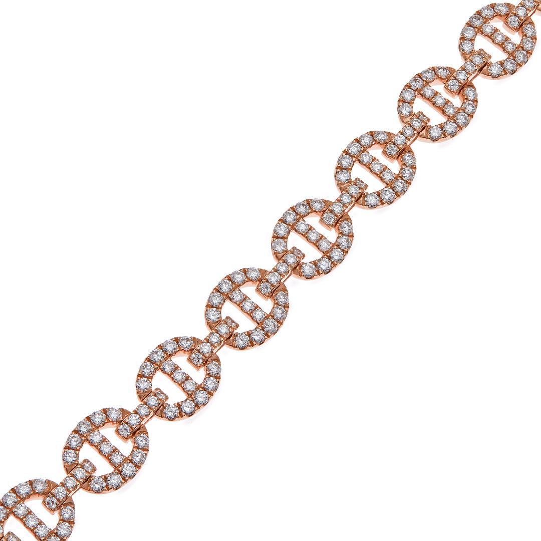 Bracciale a maglie grandi con diamanti in oro rosa 18 carati

Dettagli
Oro rosa 18 carati, 17,69 grammi
3,90 carati di diamanti tondi e brillanti
Lunghezza 7 pollici
Larghezza ~7,8 mm
Qualità del diamante Colore F-G, purezza VVS-VS
Prodotto in