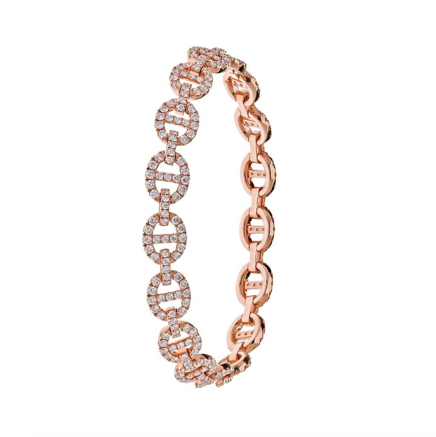 Contemporaneo Bracciale a maglie grandi con diamanti in oro rosa in vendita