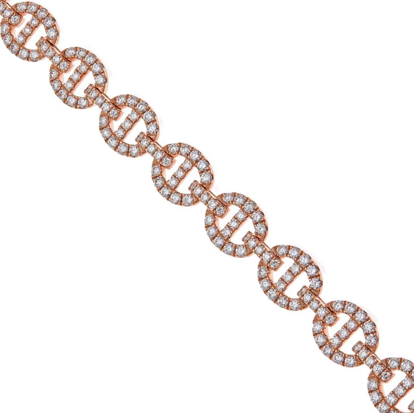 Taglio rotondo Bracciale a maglie grandi con diamanti in oro rosa in vendita