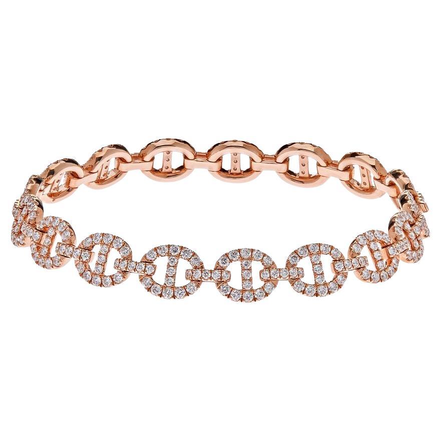 Pulsera de eslabones grande de oro rosa con diamantes