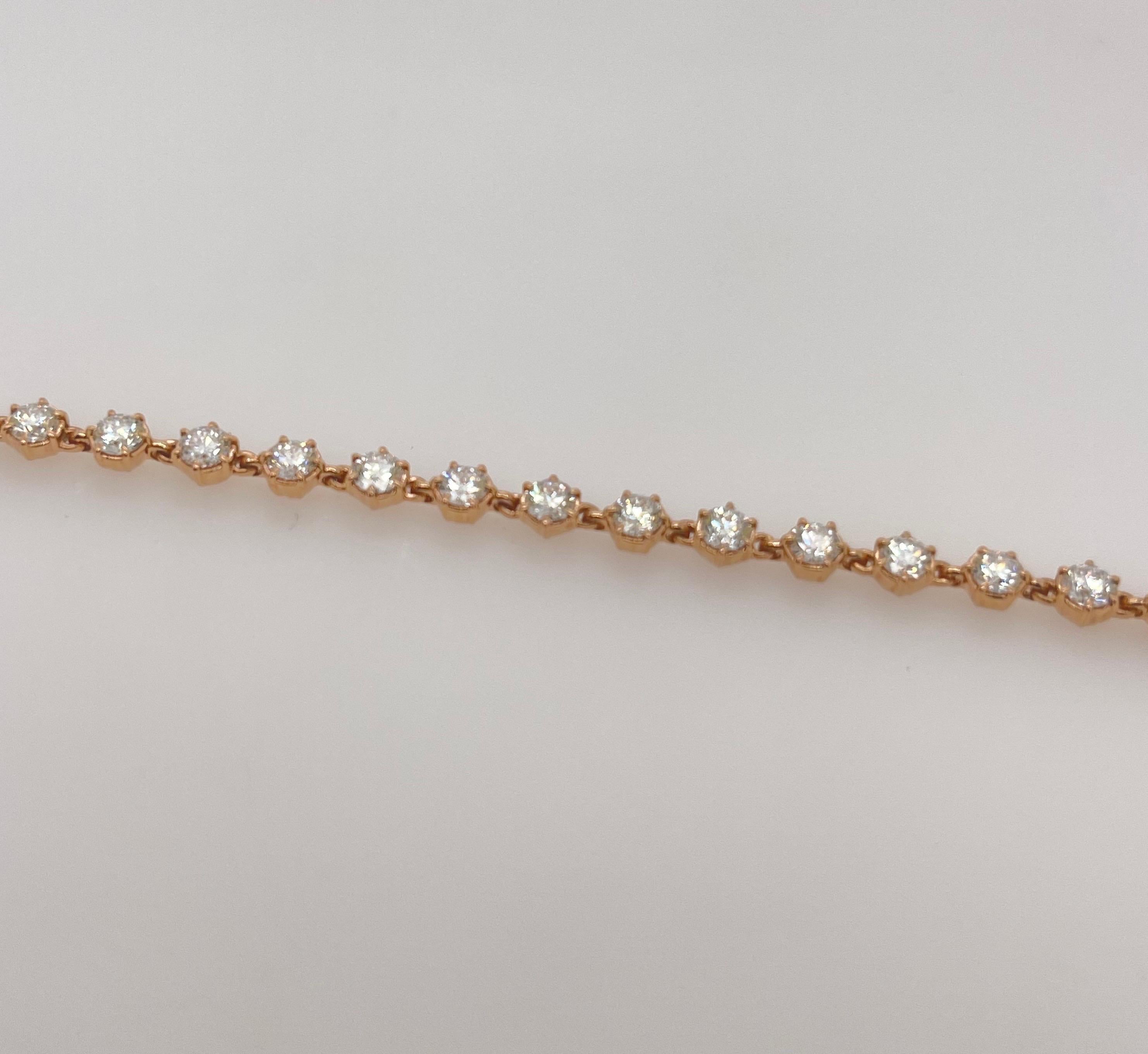 Round Cut Rose Gold Diamond Line Bracelet