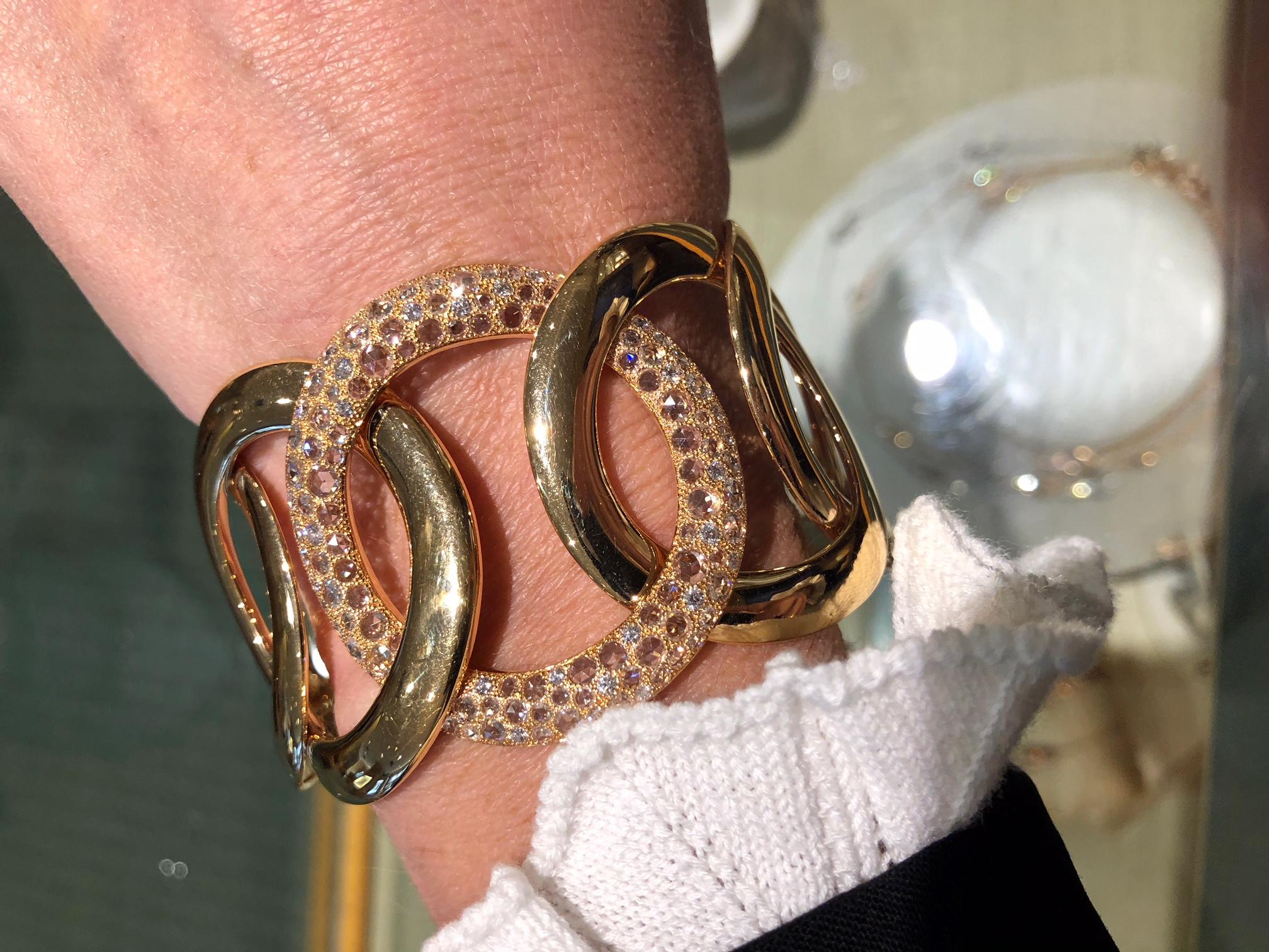Women's Rose Gold Diamond Link Cuff Bracelet