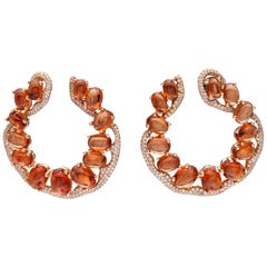 Rose Gold Diamond Mandarin Garnet Cocktail Earrings