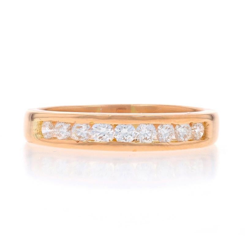 Size: 8 1/2
Sizing Fee: Up 1 1/2 sizes for $100 or Down 1 1/2 sizes for $80

Metal Content: 18k Rose Gold

Stone Information

Natural Diamonds
Carat(s): .51ctw
Cut: Round Brilliant
Color: G - H
Clarity: VS1 - VS2

Total Carats: .51ctw

Style: