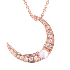 Rose Gold Diamond Moonstone Crescent Moon Necklace