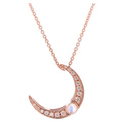 Rose Gold Diamond Moonstone Crescent Moon Necklace