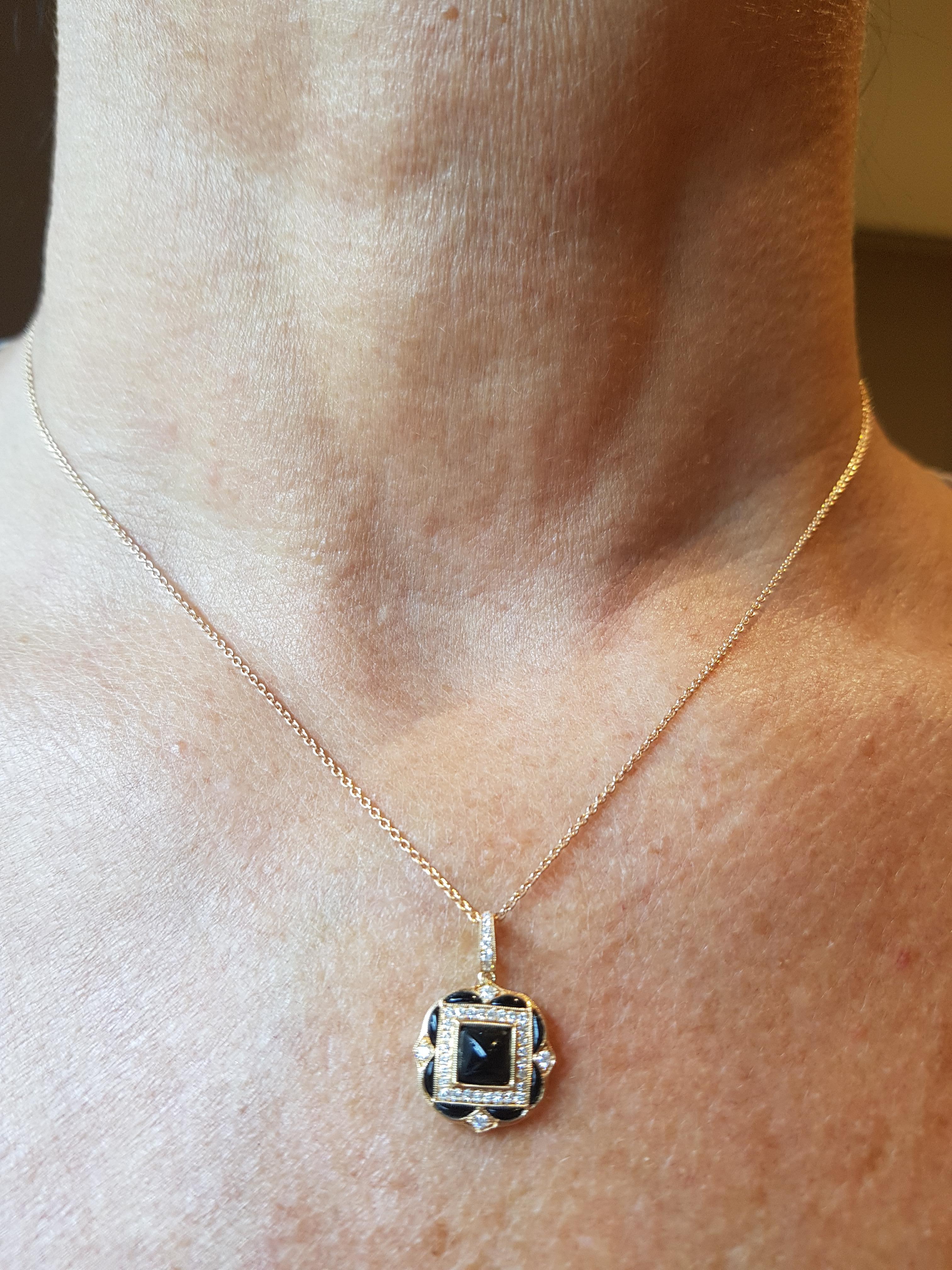 Contemporary Rose Gold Diamond Onyx Art Deco Necklace